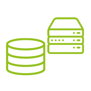 Symbol für Datenbank und Server – stilisierte Darstellung einer Datenbank und eines On-Premise-Servers in grüner Linie.