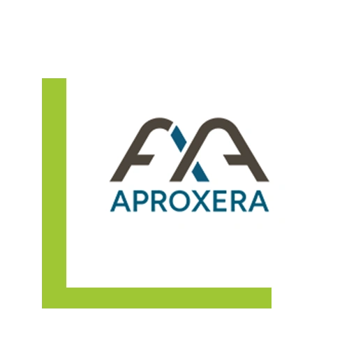 Das Logo von Aproxera in einem weißen Kasten, der einen grünen Kasten überlappt.