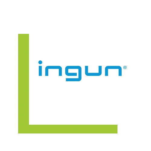 The  Ingun Prüfteile GmbH logo in a white box overlapping a green box.