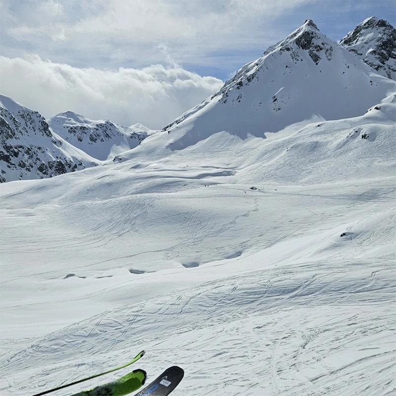 A vast snowy landscape covered in white, with gentle hills and a calm, wintry atmosphere.