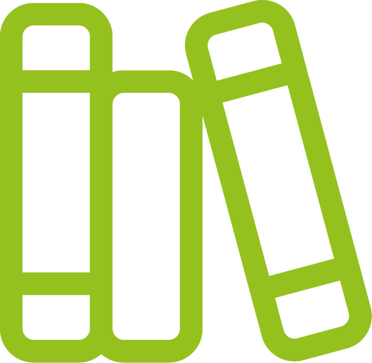 Green books icon representing the provision of documents, guidelines, and expert knowledge as a knowledge base for AI agents.