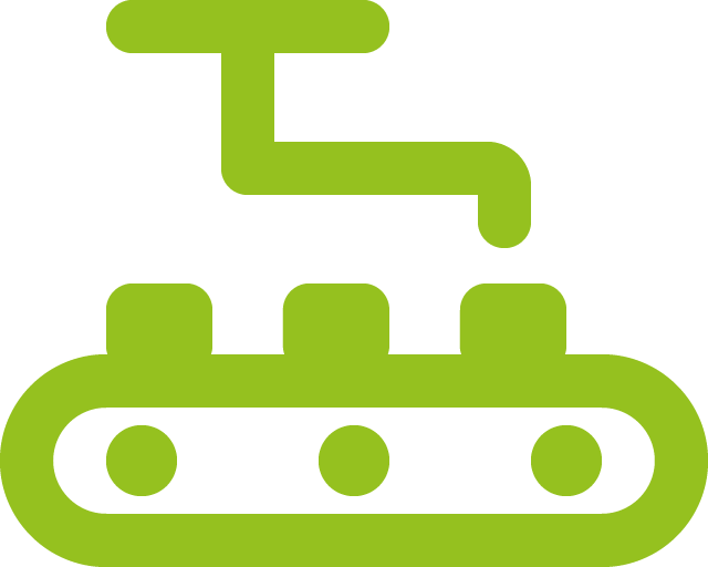 Green manufacturing icon representing AI-powered production assistance and machine monitoring.