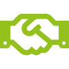 Das Icon hat die Form von zwei sich schüttelnden grünen Händen