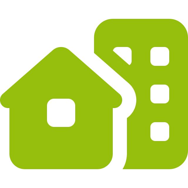 Das Icon stellt zwei grüne Gebäude dar, die hintereinander angeordnet sind