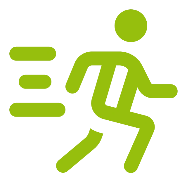 Laufende Person mit Bewegungslinien als Symbol für schnelle Implementierung und kurze Einführungszeit