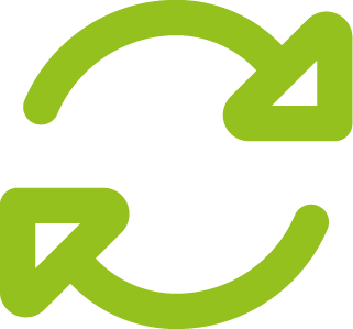 Icon representing update or synchronization with two circular arrows.