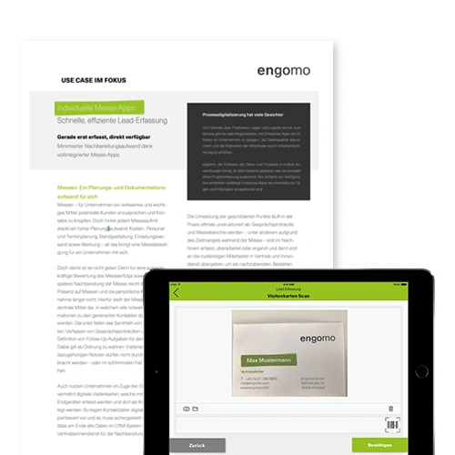 Teaser image for the article showing the title page and a tablet screen displaying the scanning process of a business card
